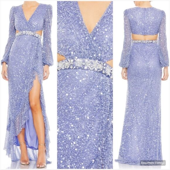 Mac Duggal Dresses & Skirts - Mac Duggal 5745 Womens Sequined Faux Wrap Cut Out Puff Sleeve Gown Dress